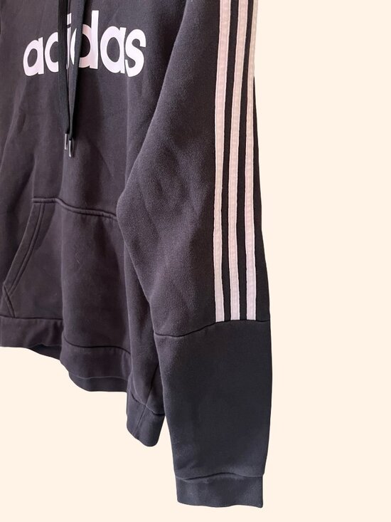 Adidas Black Hoodie 3 Stripe Logo Pullover Size Small - Picture 2 of 6